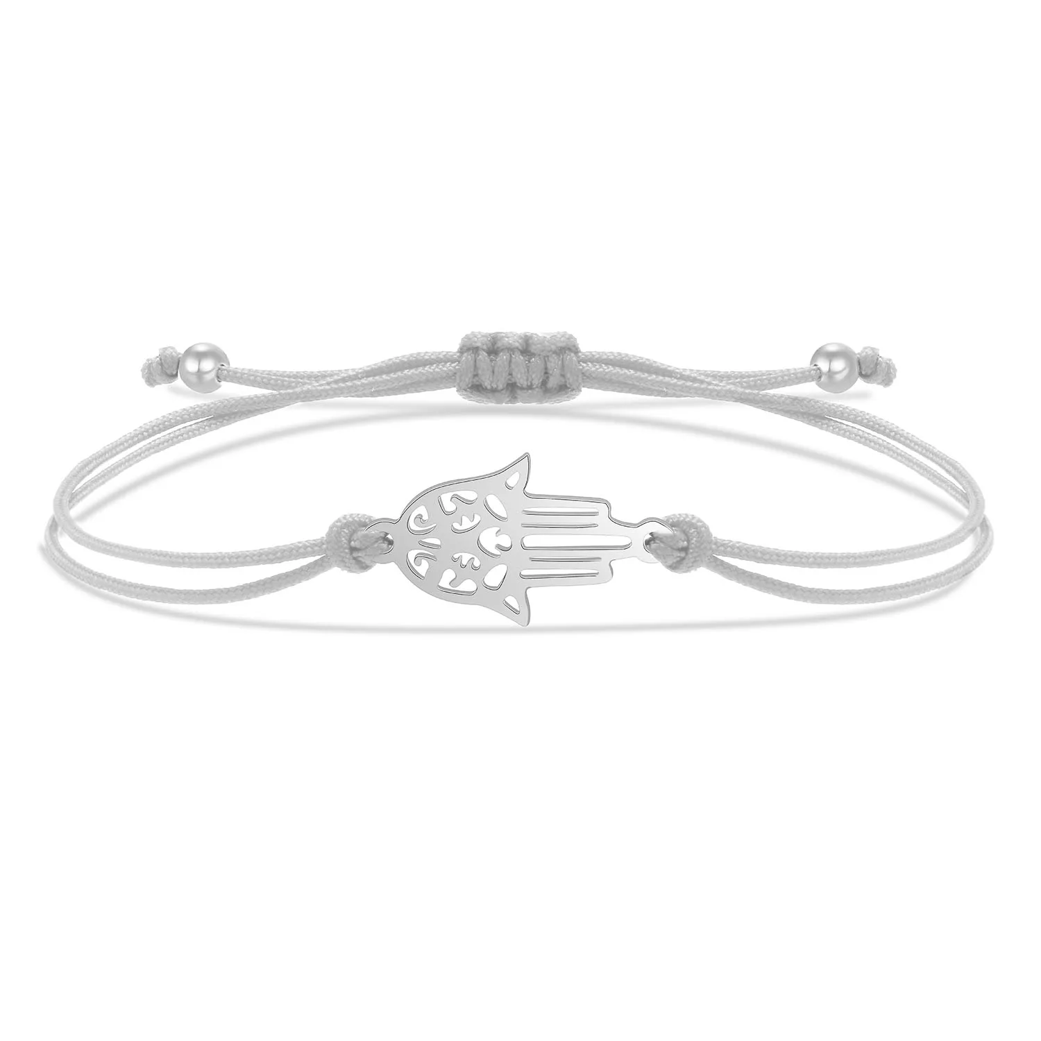 Gold-plated Stainless Steel Hamsa Hand Of Fatima Lucky Charm Bracelet Women Grey Red Black String Handmade With Love Jewelry