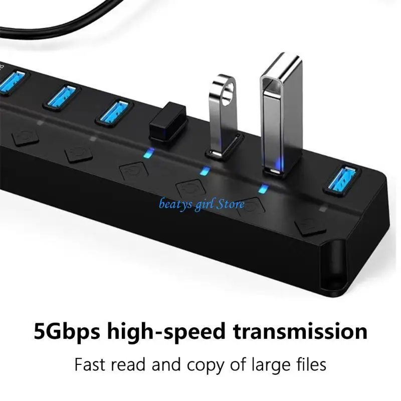 C7AB USB HUB с 7 с питанием с индивидуальными переключателями для флэш -накопителей.