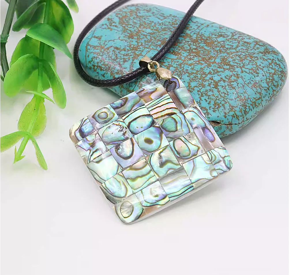 

35mm natural abalone mother shell square pendant necklace, collarbone chain, fashionable and simple temperament trendy accessory