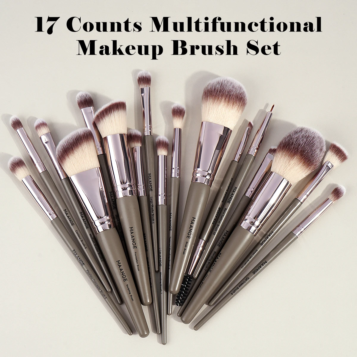 MAANGE 17 pièces ensemble de pinceaux de maquillage professionnel fond de teint correcteurs ombres à paupières poudre mélange Kabuki pinceaux de Contour outils de beauté
