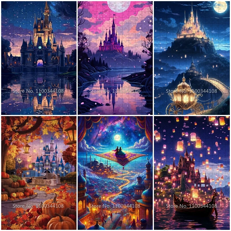 

Disney Castle Wooden Puzzle 300/500/1000 Pieces Cartoon Jigsaw Puzzles DIY Educational Creative Education Children's Toys