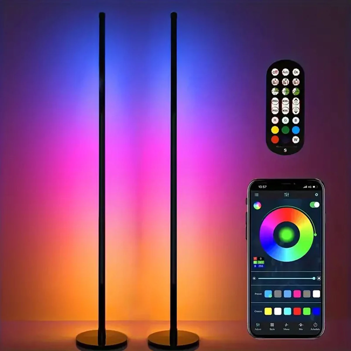 EISSLOLY 2 шт. интеллектуальный торшер RGB управление через приложение музыка синхронизированное угловое освещение украшение комнаты стоячие светильники EISSLOLY 2 шт. интеллектуальный торшер RGB управление через приложение музыка синхронизированное угловое освещение украшение комнаты стоячие светильники