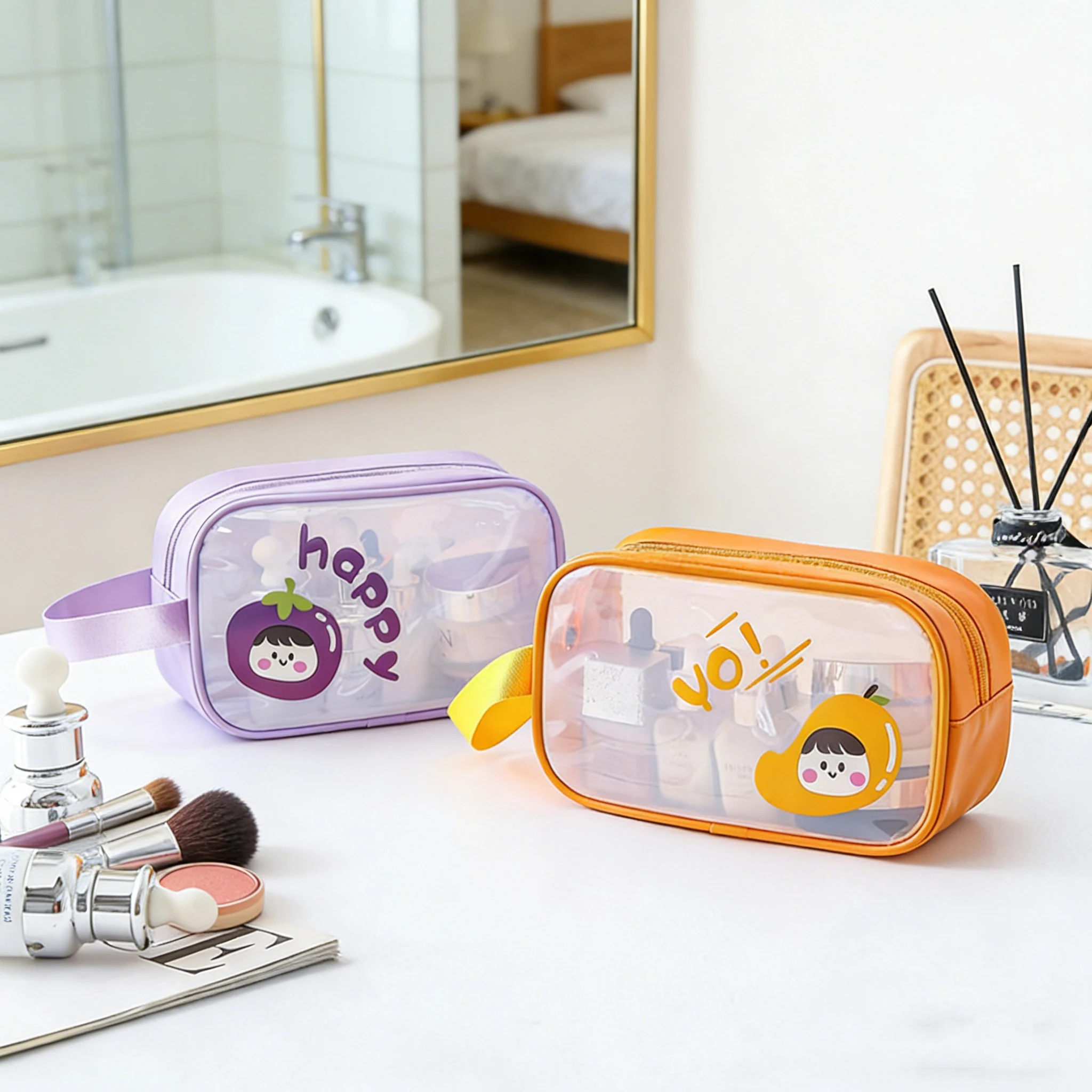 

Симпатичная прозрачная косметичка из ПВХ, водонепроницаемая, большая вместимость, портативная сумка для пляжа, плавания и ванной