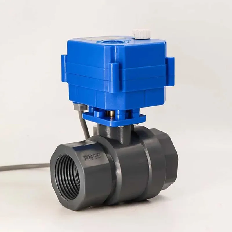 DN25 UPVC 2 Way Motorized Ball Valve 2Nm Torque Electric Water Valve with Manual Override DC5V/12V/24V AC220V Options