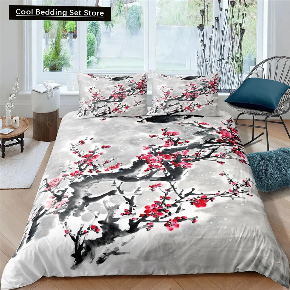 

Flower Duvet Cover Cherry Blossoms Bedding Set with Pillowcase 2/3pcs Quilt Cover Home Textiles Floral Polyester Comforter Cover