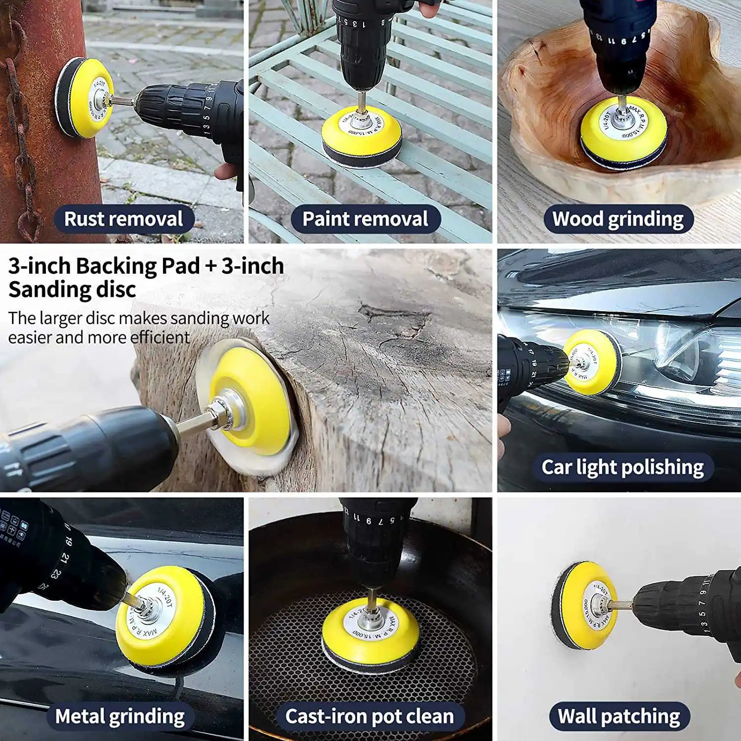 PERFECT MODERN 120Pcs 3Inch Sanding Discs With 2 & 3Inch Backer Pads And Sanding Sponge Sander For Drill Grinder Rotary Tools