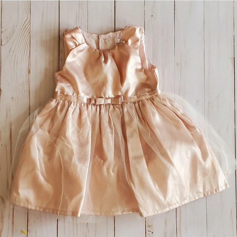 

Baby Girl Dress Mauve Pink Shiny Sleeveless Knee Length Cute Round Neck Dress Size 6 Months Easter NEW