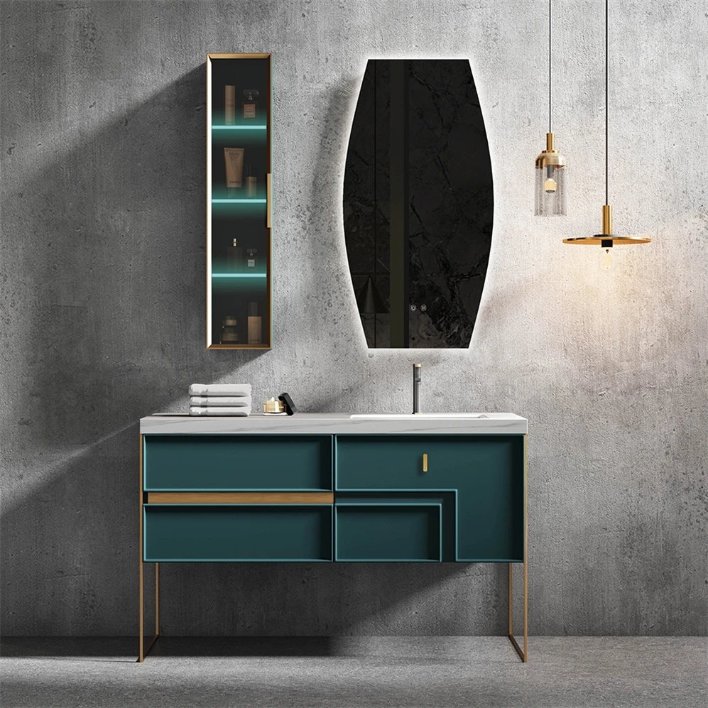 Metal Legs Freestanding Single Sink Wooden Bathroom Vanity Cabinets with Mirror