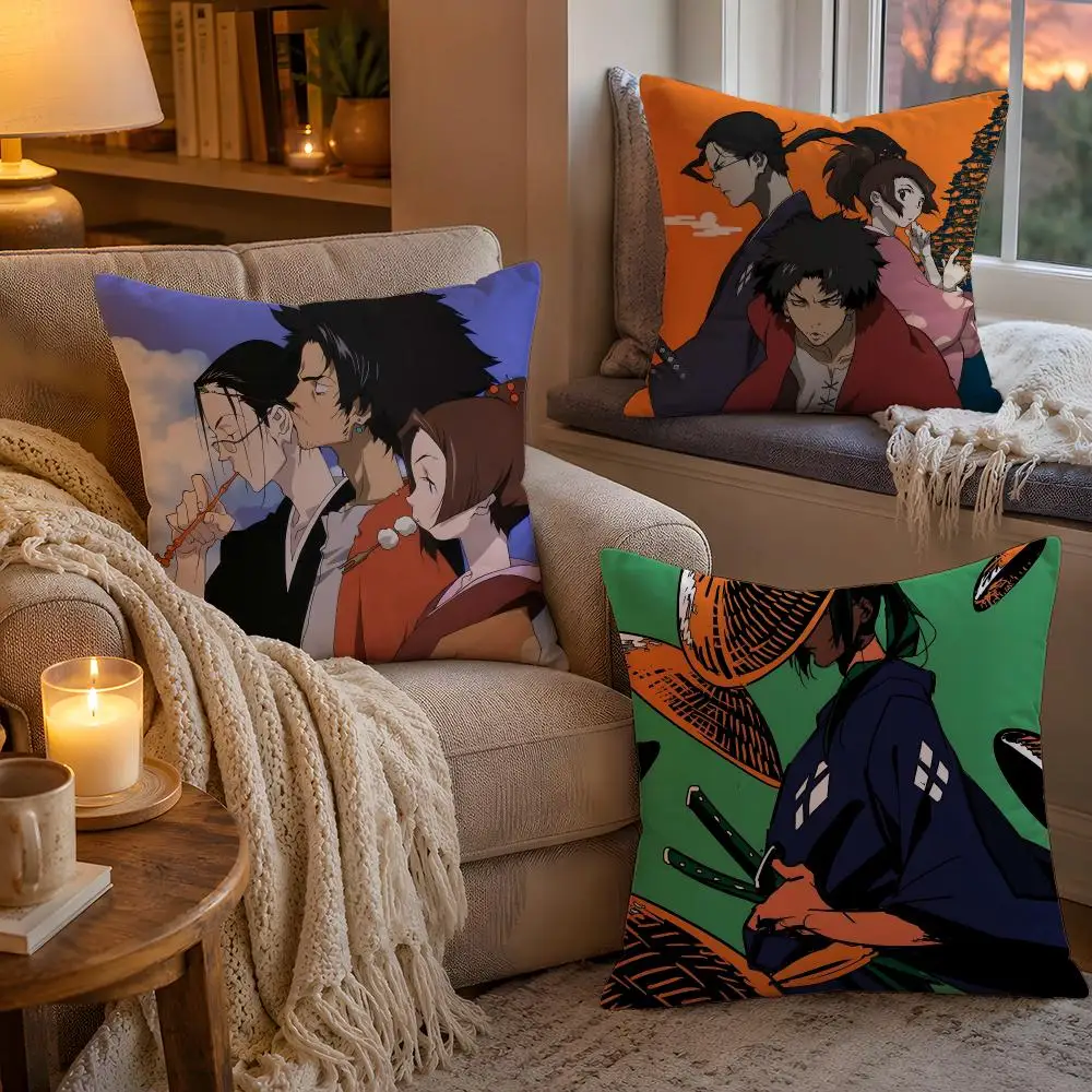 Samurai Champloo Cushion Cover 1pc Square Pillow Cover Soft Plush Fabric Removable Washable Sofa Chair Bed Decoration