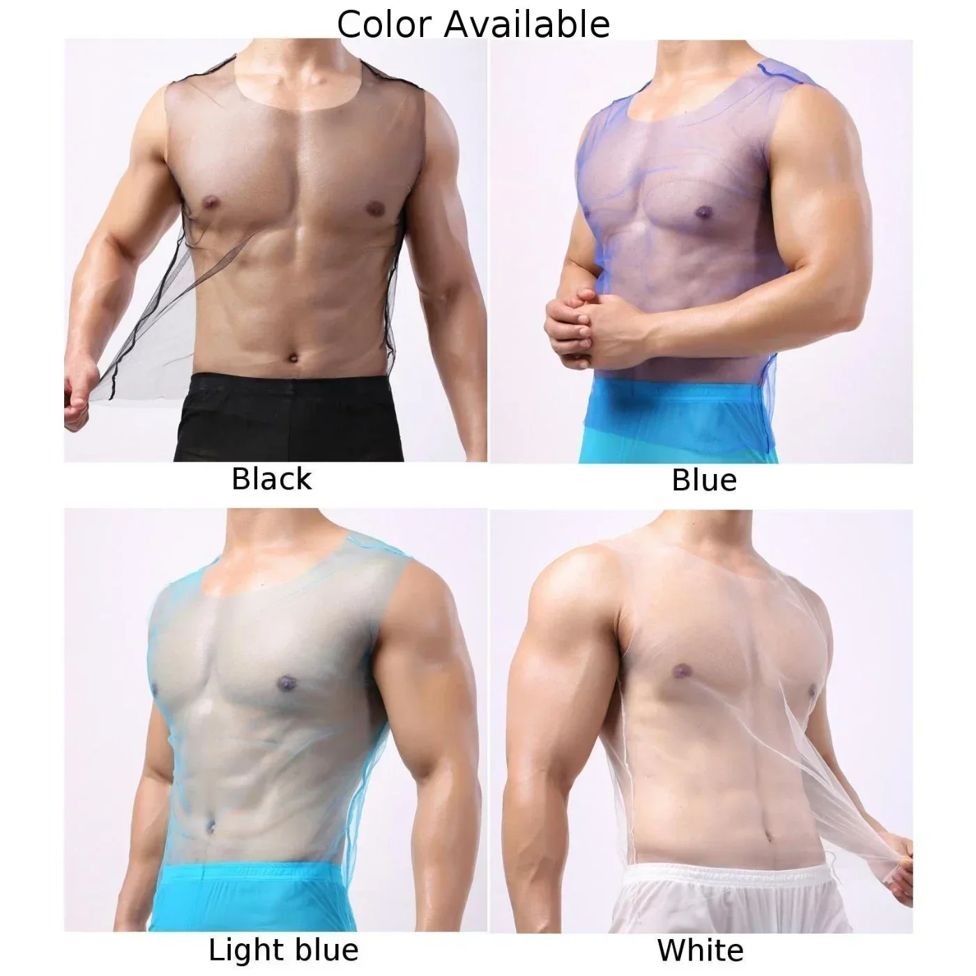 Sexy Transparent Candy Color Fishnet Breathable Sleeveless Tank Tops Vest Clothing Gym Mesh Party Clubwear T-Shirt Vests For Men