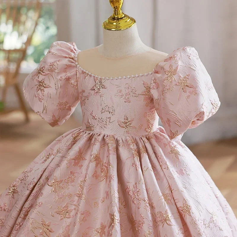 2024 Girls Dresses New Party Wedding Flower Kids Floral Princess Dress for Girl Children Birthday Clothing Elegant Pink Frocks