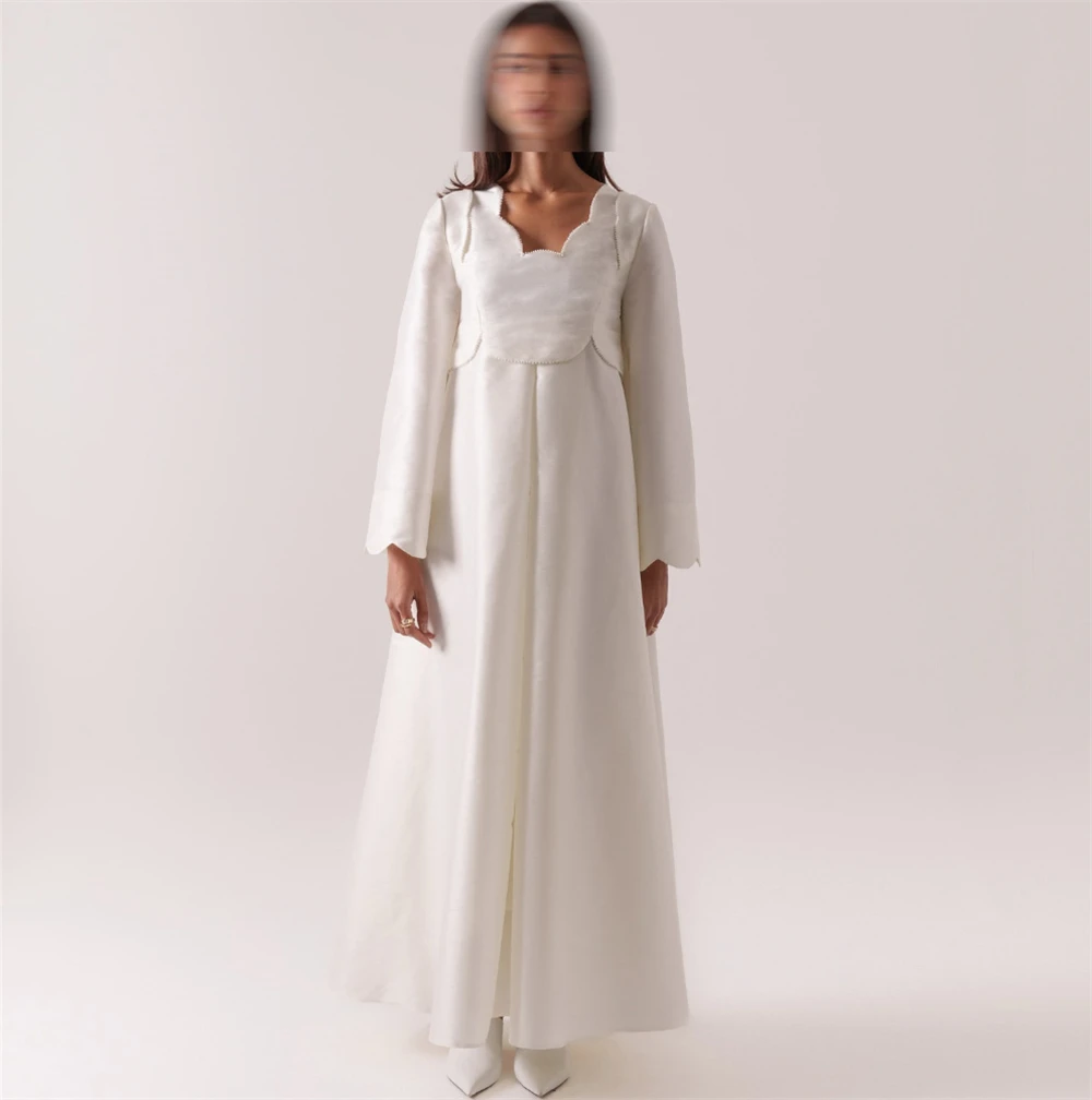 

Customized Exquisite White Satin Evening Dresses Classic Long Sleeves Homecoming Dresses High Quality Special Occasion Gowns