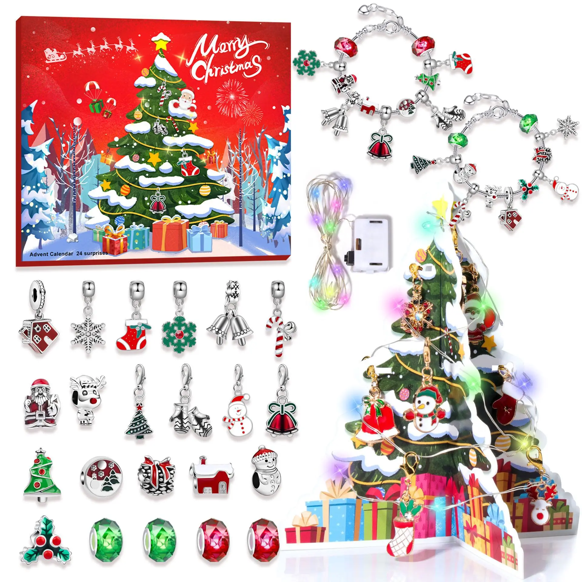 

Christmas Advent Calendar with Xmas Tree and Light Jewelry Advent Calendar for Girls Xmas Countdown Holiday Gifts for Kids