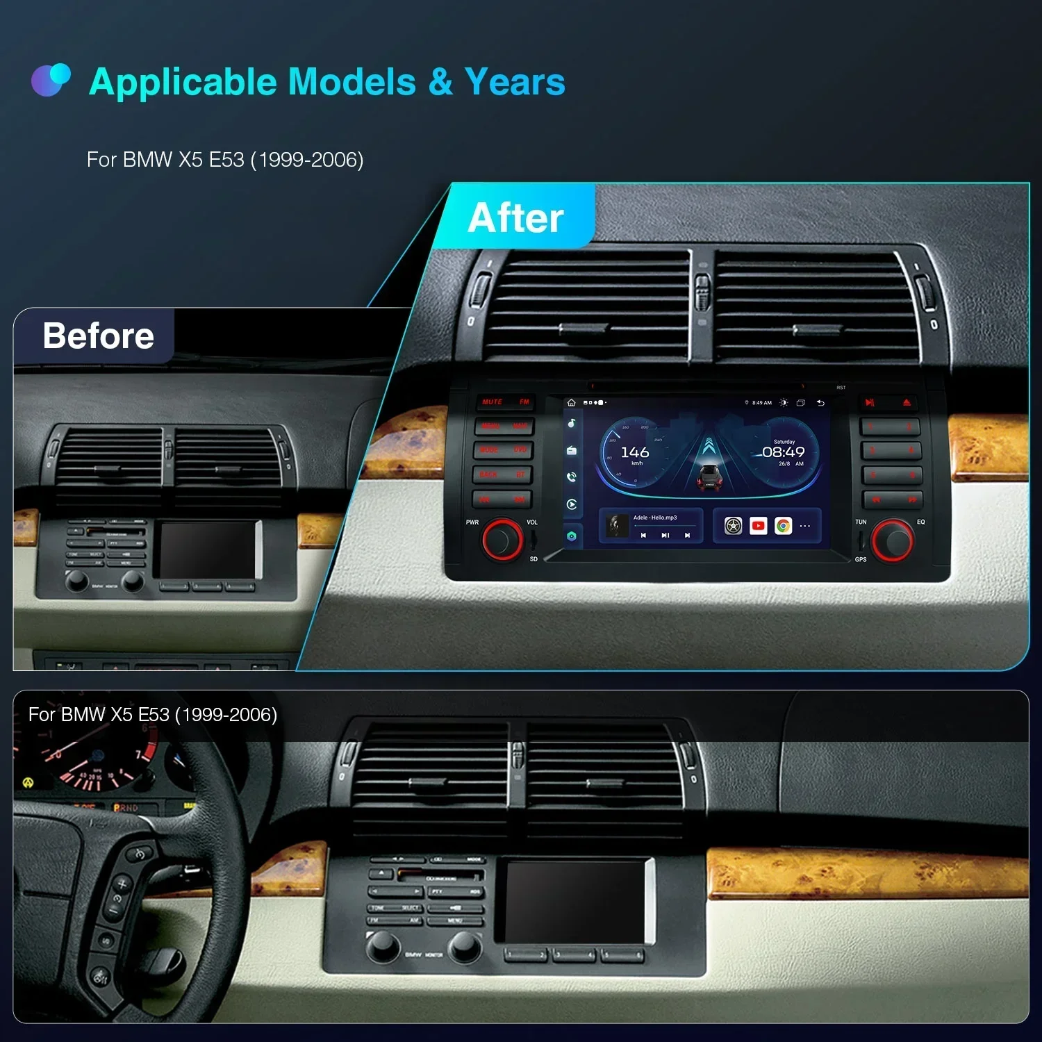 2025 XTRONS 7 "أندرويد 13 ثماني النواة شاشة Carplay أندرويد السيارات 4G LTE مشغل أقراص مضغوطة للسيارة ل X5 E53 1999-2006 #3