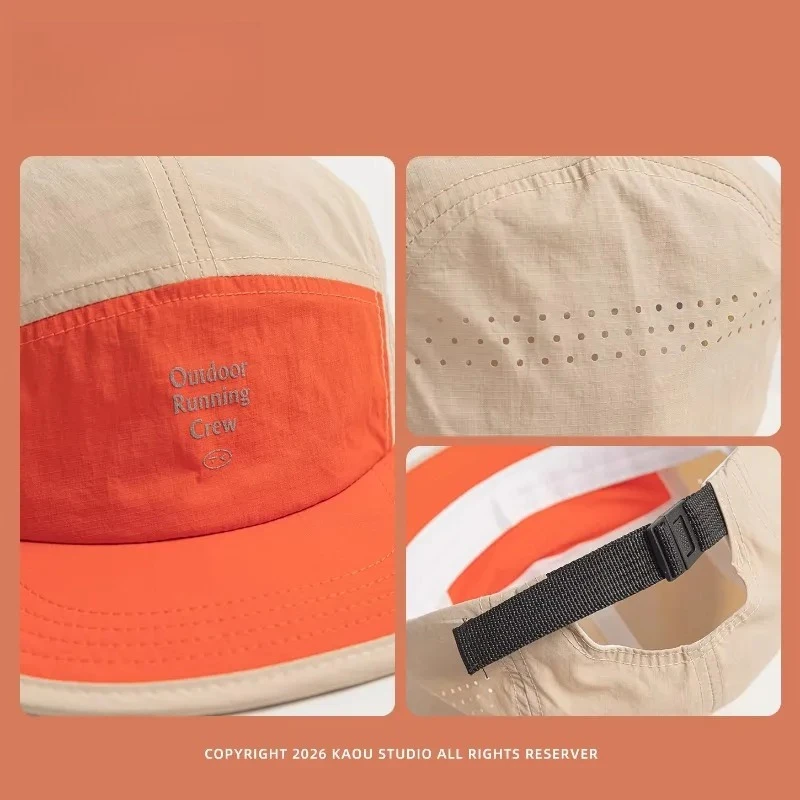 Outdoor-Camping-Sonnenschutz-Schnelltrocknende, farblich abgestimmte Baseballkappen für Damen, Sommer, leicht und atmungsaktiv, Retro 5-Panel-Herrenmütze – Detail 5