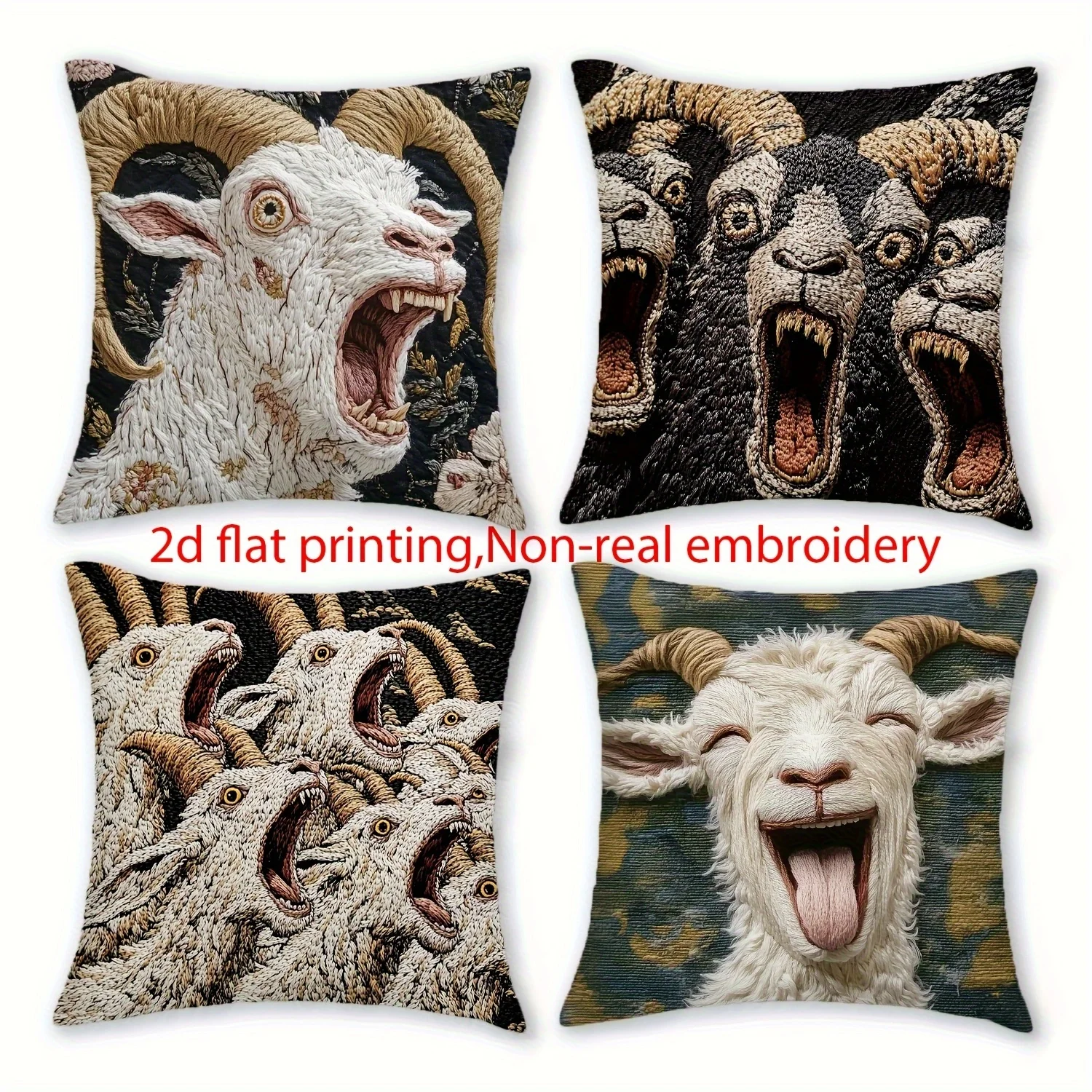 4pcs Vintage Screaming Goat Throw Pillow Covers Modern Print Cushion Cases for Sofa Living Room Decor Pillowcase