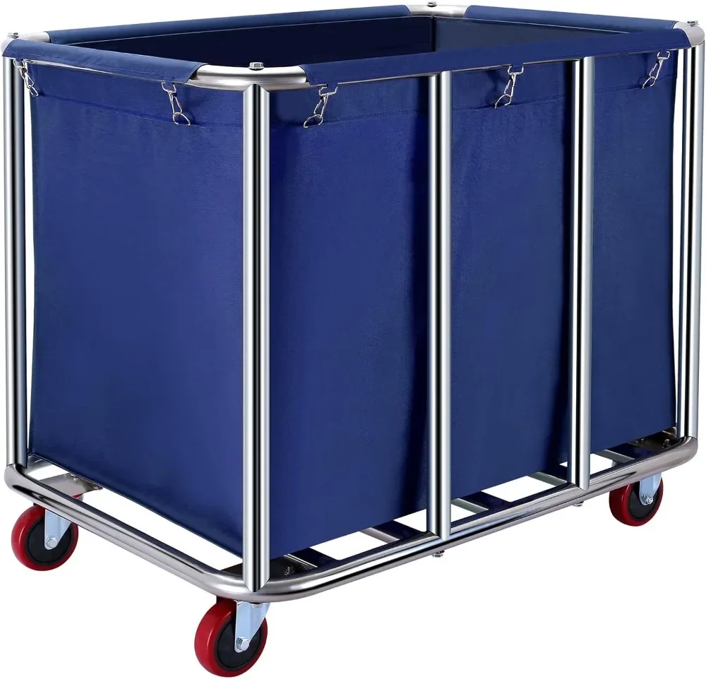 

Commercial Laundry Cart with Wheels, 400L Capacity, Sturdy Steel Frame, Waterproof Oxford Cloth, 330 lbs Load, Blue