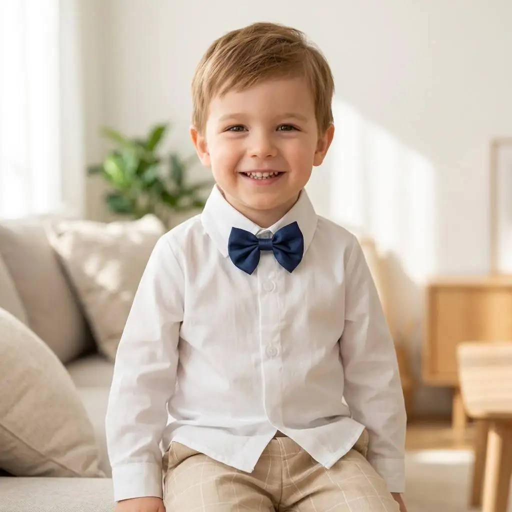 1 2 3 4 5 6 Jahre Klassisches weißes Hemd mit Schleife, Jungen Gentleman Langarmkleidung, weiche Baumwolle für Kinder, Alltags- und Geburtstagskleidung – Detail 2