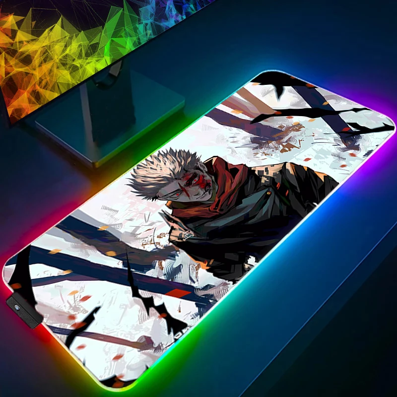 

LED Mouse pad jujutsu Kaisen Sukuna Yuji Computer Laptop Anime Keyboard RGB Mouse Mat Mousepad Keyboard Gamer Backlight Desk Mat