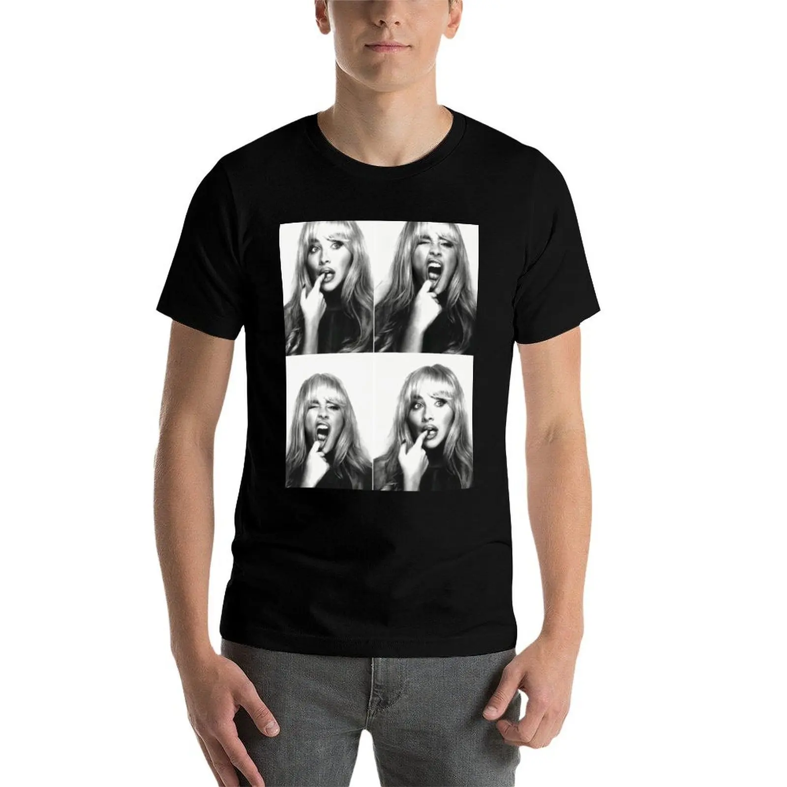 

Sabrina carpenter black & white photobooth T-Shirt cotton tshirt 100% t shirt men 100% cotton luxury brand T-Shirt