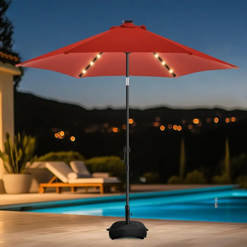 

7.5Ft Solar Led Patio Umbrella With Base, Sturdy Outdoor Market Umbrella For Deck, Pool, Garden W/Tilt, Crank, 32 Led Lights,