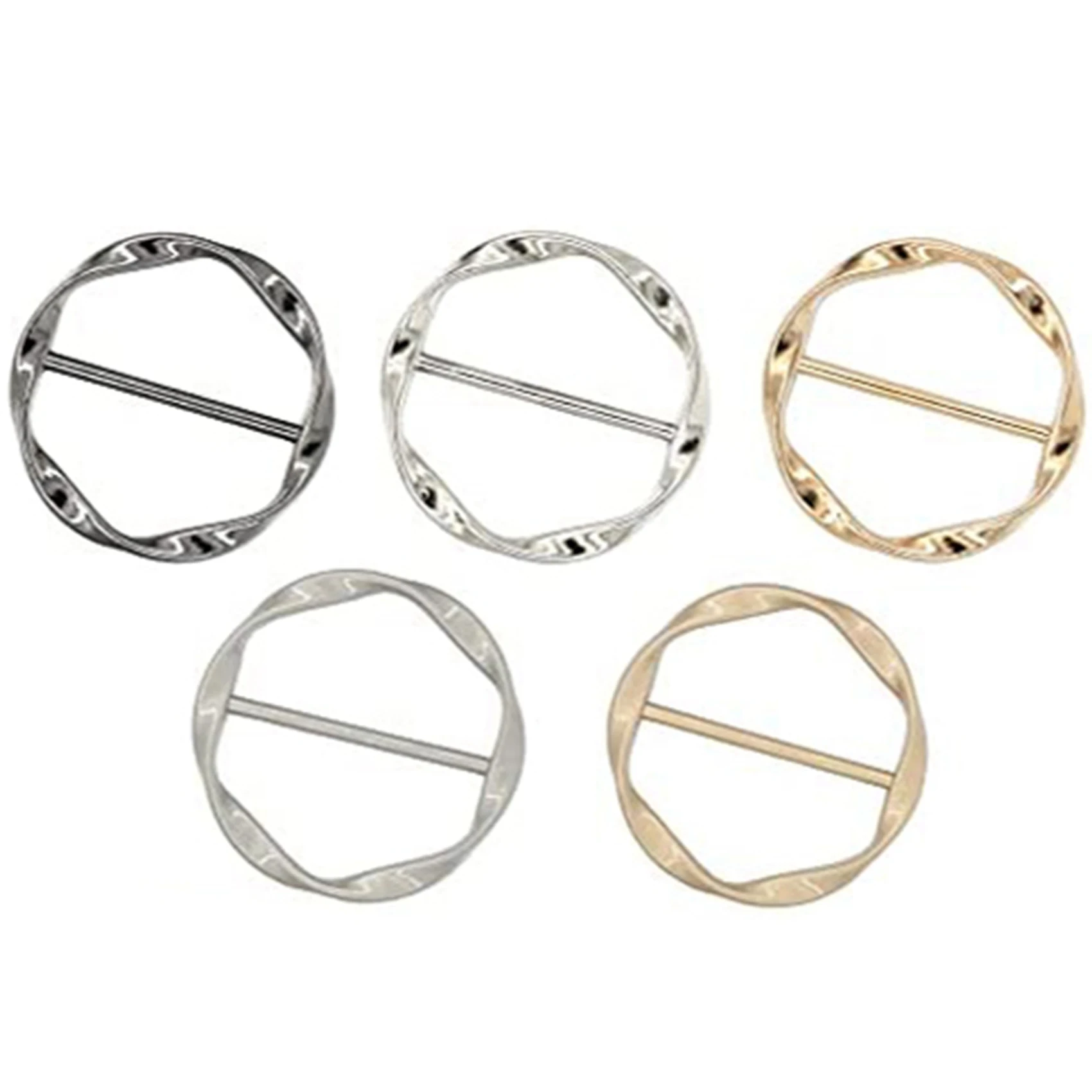 5PCS Scarf Ring Clip Tie Ring Clips for Women Fashion T-Shirt Twist Knot Clip Buckle Circle Clothing Ring Wrap Holder