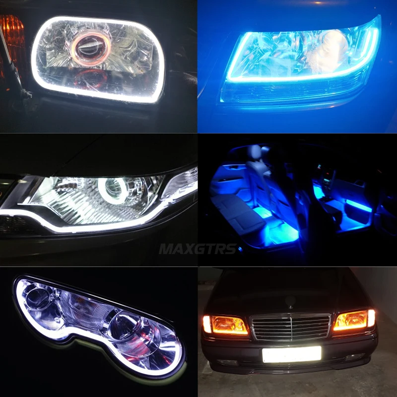 2x Ultrafine DRL 30 45 60cm Daytime Running Light Universial Flexible Soft Tube Guide Car LED Strip White Red Blue Yellow Light