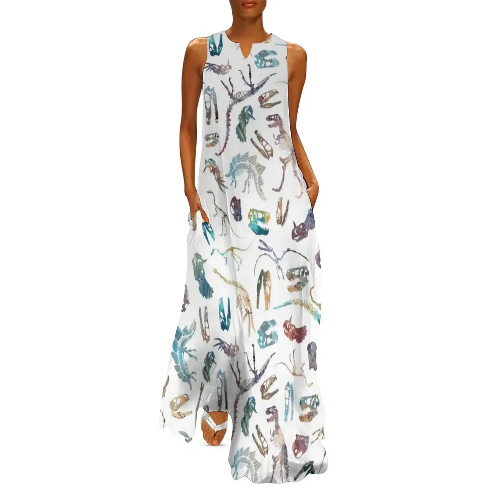 

Dinosaurs (White) Long Dress evening dress Women dresses summer women evening dress Women's summer