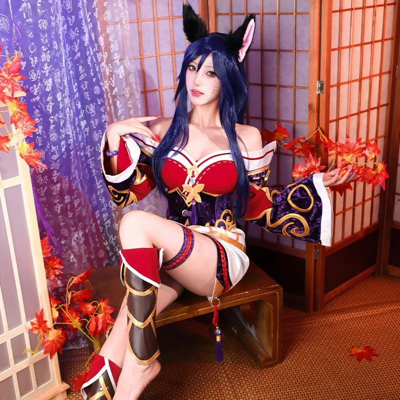 Ahri Cosplay Game LOL the Nine-Tailed Fox Ahri Cosplay Costume Girl Christmas Dress Roleplay Uniforms Sets Wig Shoes Cosplay