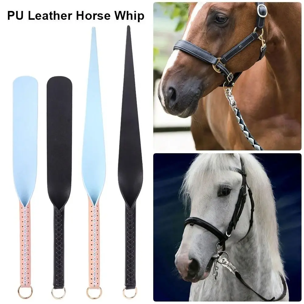 1Pcs Portable Horse Whip Genuine Leather Paddle Slapper Equestrian Training Pointer With Handle 46cm Racing Riding Crop