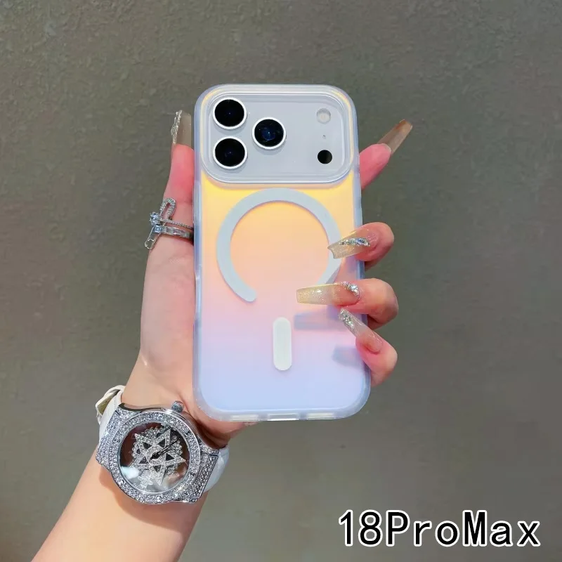 NEW For Iphone 17 Pro Max Laser Color-Changing Matte Phone Case 18 17 16 15 Pro Magnetic Cover Gradient Colors Cases Sun Set Sky