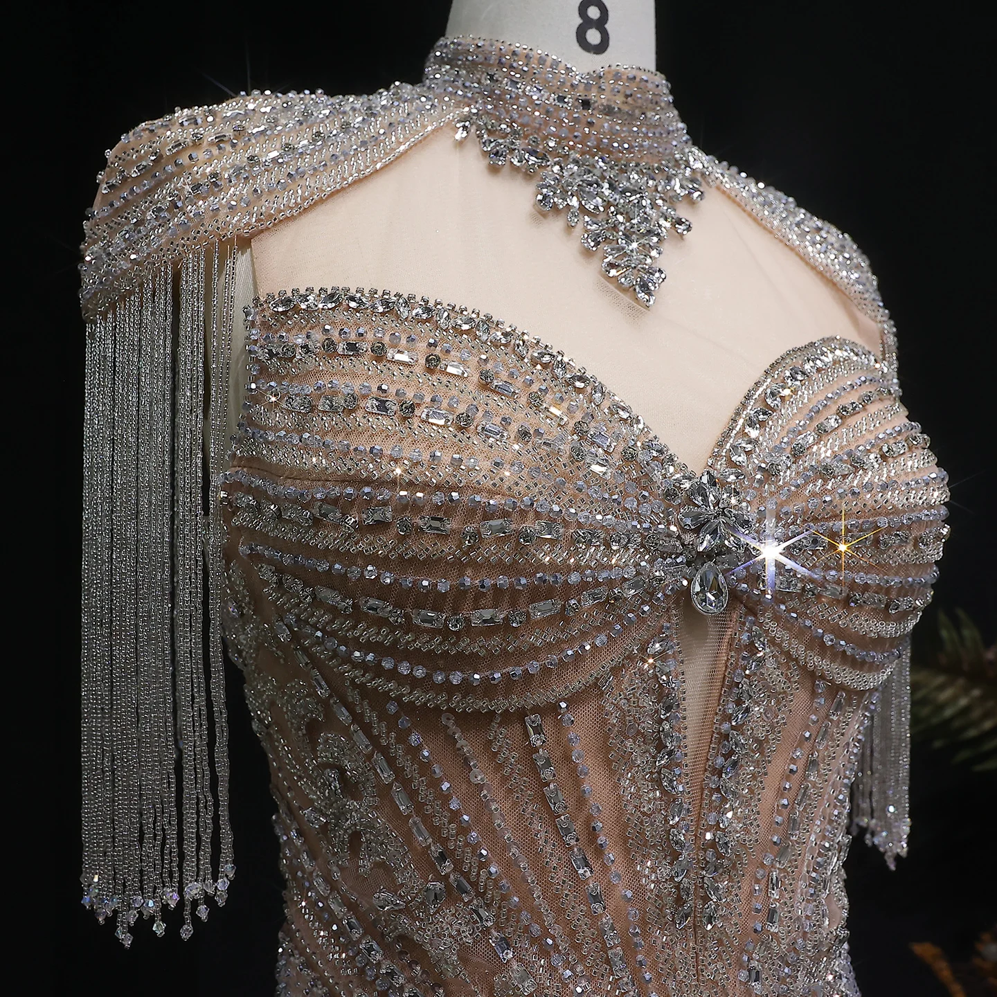 Sharon Said Arabisches Rosa Sweetheart Langes Meerjungfrauen-Abendkleid mit Cape-Quaste für Damen Hochzeitsfeier-Kleider SS190 Maßanfertigung – Detail 25