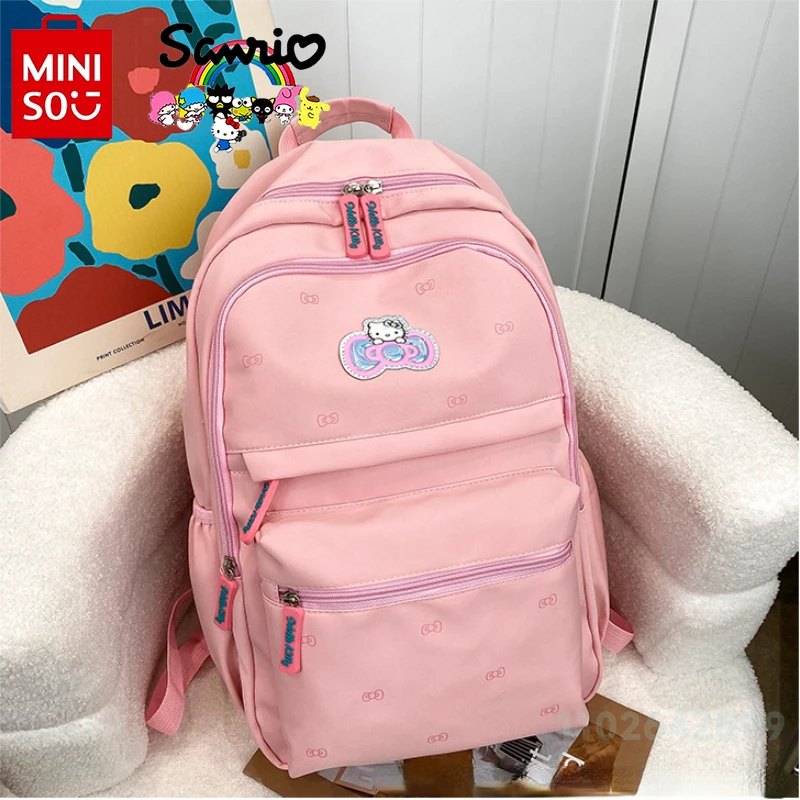 Imagem -03 - Miniso-mochila Hello Kitty para Mulheres e Meninas Leve e Grande Capacidade Mochila Estudantil Elegante de Alta Qualidade Nova