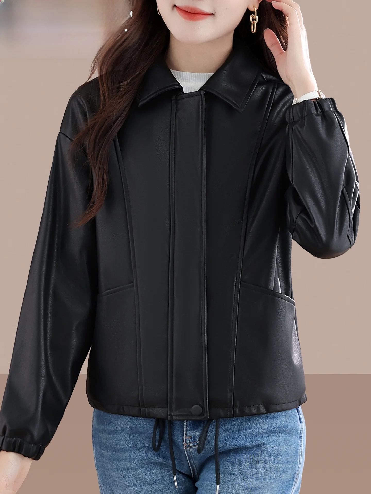 Thiened Face Lined of Biker Jacket Dames winterbovenkleding Warme kleppenkraag Ritssluiting PU-leren jas voor dagelijks gebruik