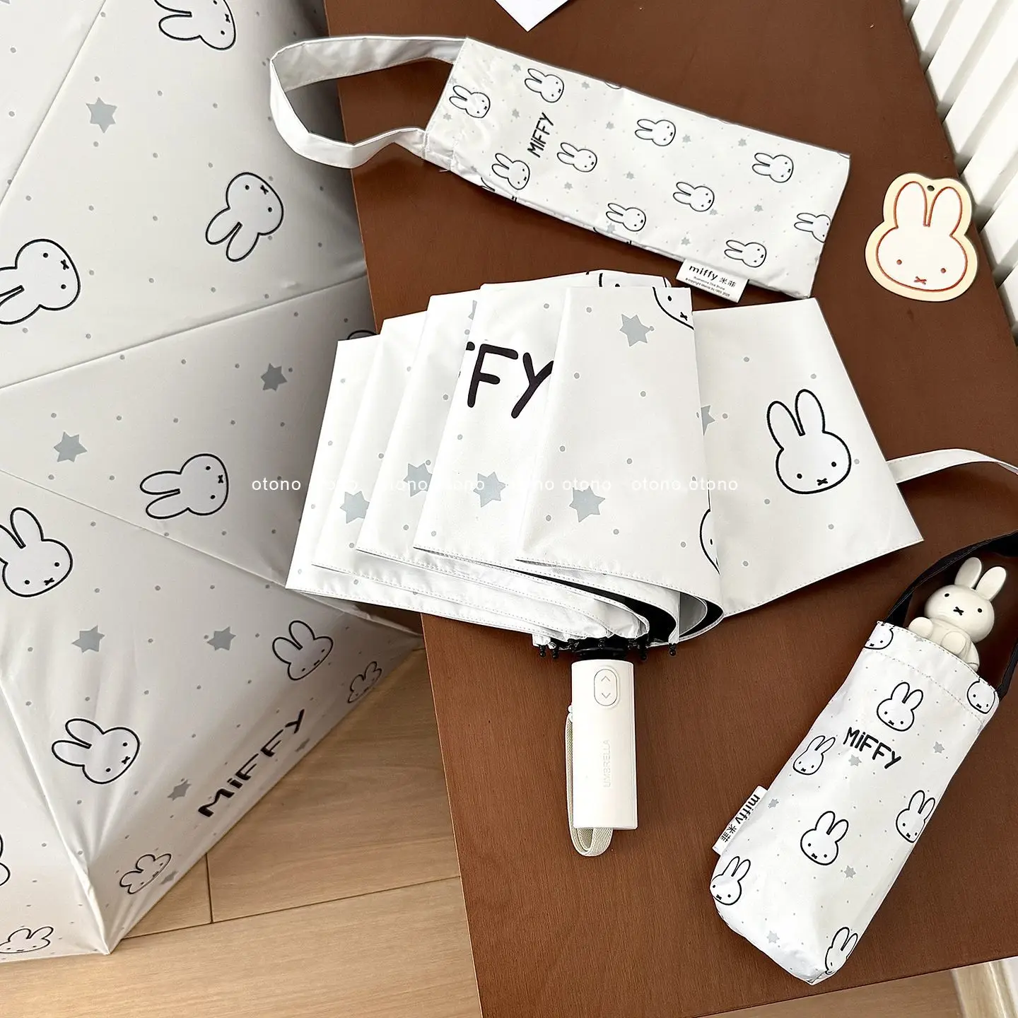 Paraguas Plegable Automático Kawaii Miffy para Mujer, de Doble Uso, Protección Solar, Resistente a la Lluvia y al Sol