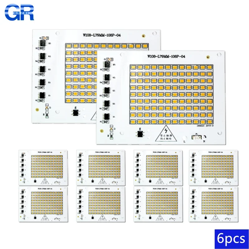 

6pcs LED Chip 10W 20W 30W 50W 100W 2835SMD Light Beads Smart IC No Need Drive for Flood Light AC 220V Floodlight Chips Lighting