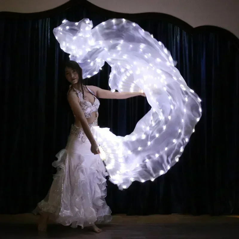 Led carnaval luz mostrar ventilador de seda branca véu barriga festival palco desempenho ventilador luminoso festa de halloween prop ventilador luminoso