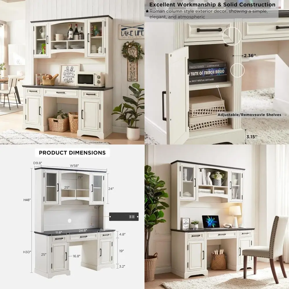 

armhouse 76" Height Computer Desk with Hutch, Oice Desk with Charging Station, Ders and Storage Cabinet, Workstation or Oice Hom