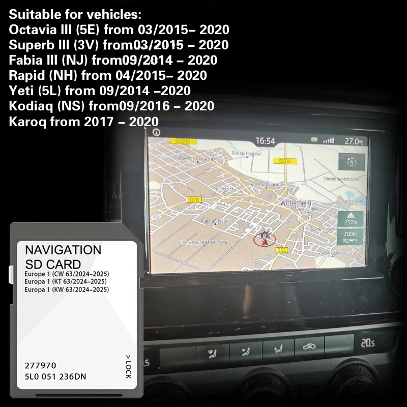 Nav GPS Card Suitable for Skoda MIB2 ECE 2024-2025 Work for Europe Map England Poland Netherlands Spain Norway Greece