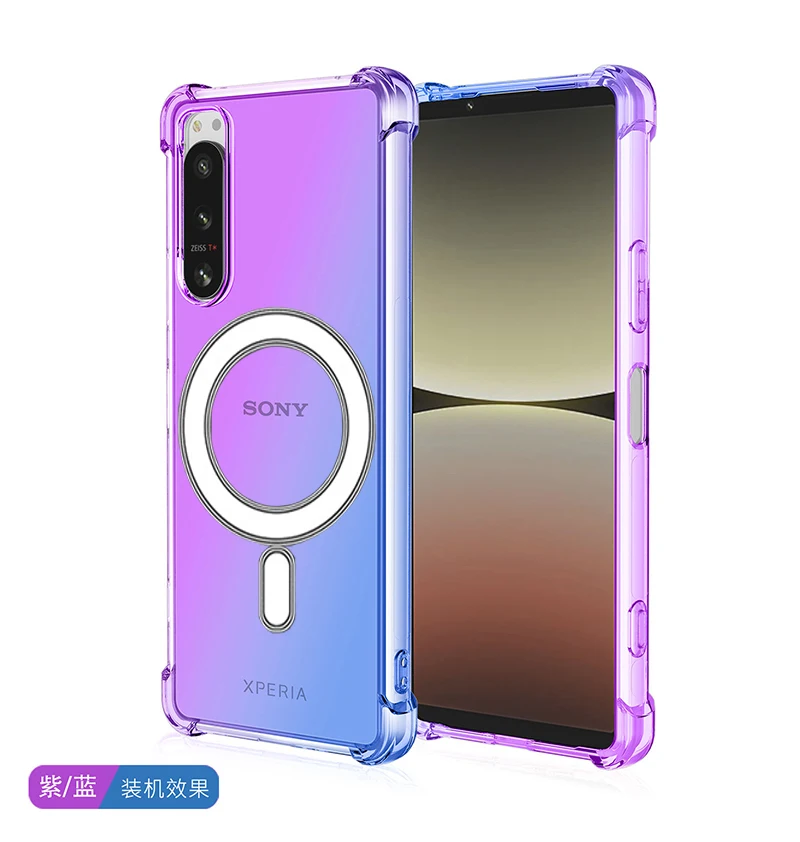 สำหรับ Sony Xperia 1 IV 5 MagSafe เคสแม่เหล็กโปร่งใสแบบไล่ระดับสีเคสกันกระแทกสำหรับ Xperia 1 III ที่ครอบชาร์จแบบไร้สาย