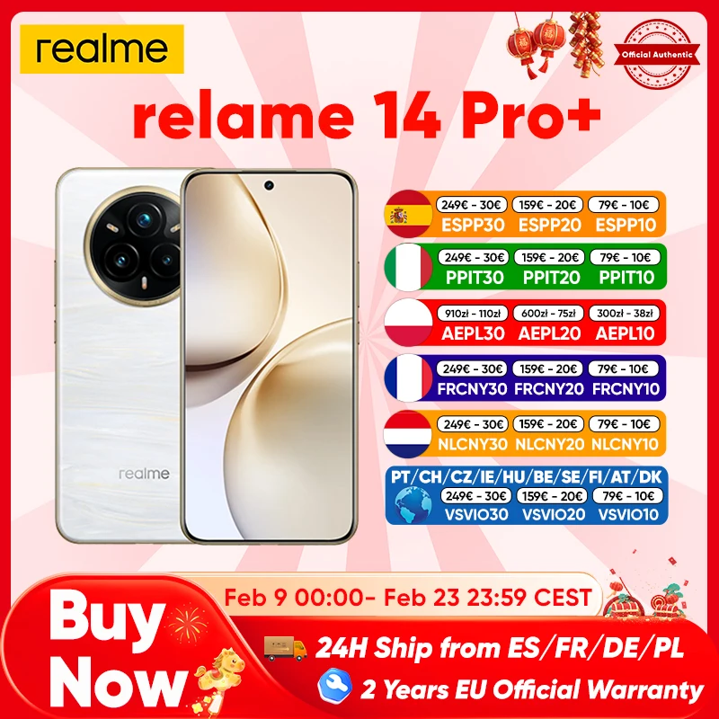 realme 14 Pro Plus 5g Smartphone Globale Version Android Nfc Original Snapdragon 7S Gen 3 6,83'' 120Hz Oled-Display 50 MP Kamera