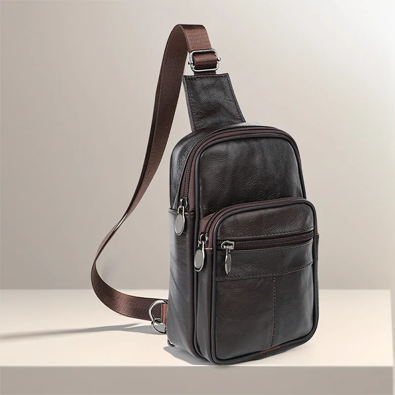 

New Casual Men's Cow Leather Chest Bag Male Crossbody Shoulder Bag For Men