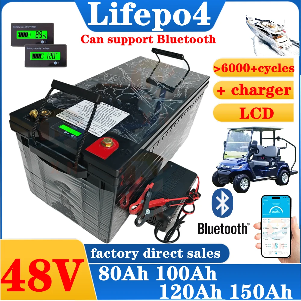 

Waterproof XN 48V 80Ah 100Ah 120Ah 150Ah LiFepo4 XN Lithium Battery for 5KW Motorhome Solar Storage Boat Inverter Golf Cart