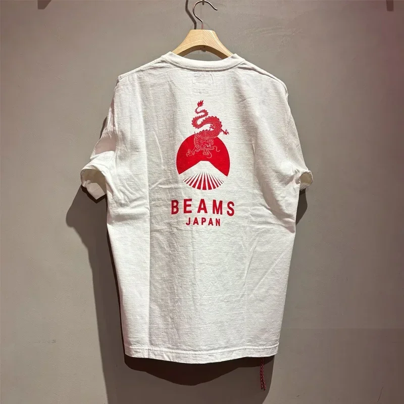 BEAMS JAPAN24SS Year of the Dragon short-sleeved round neck couple half-sleeved small red rope loose bottoming top