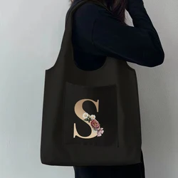 Bolso de hombro con letras doradas para mujer, bolsa de compras de Material de lona, para ocio, 2022