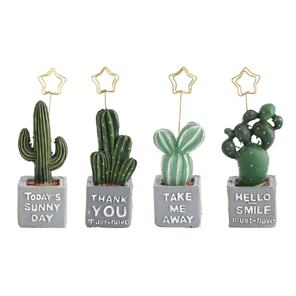 Cactus Shape Memo Holder 12X3.5Cm Resin Base Metal Clip Desk Organizer For Office Home Wedding Party Table Number Stand