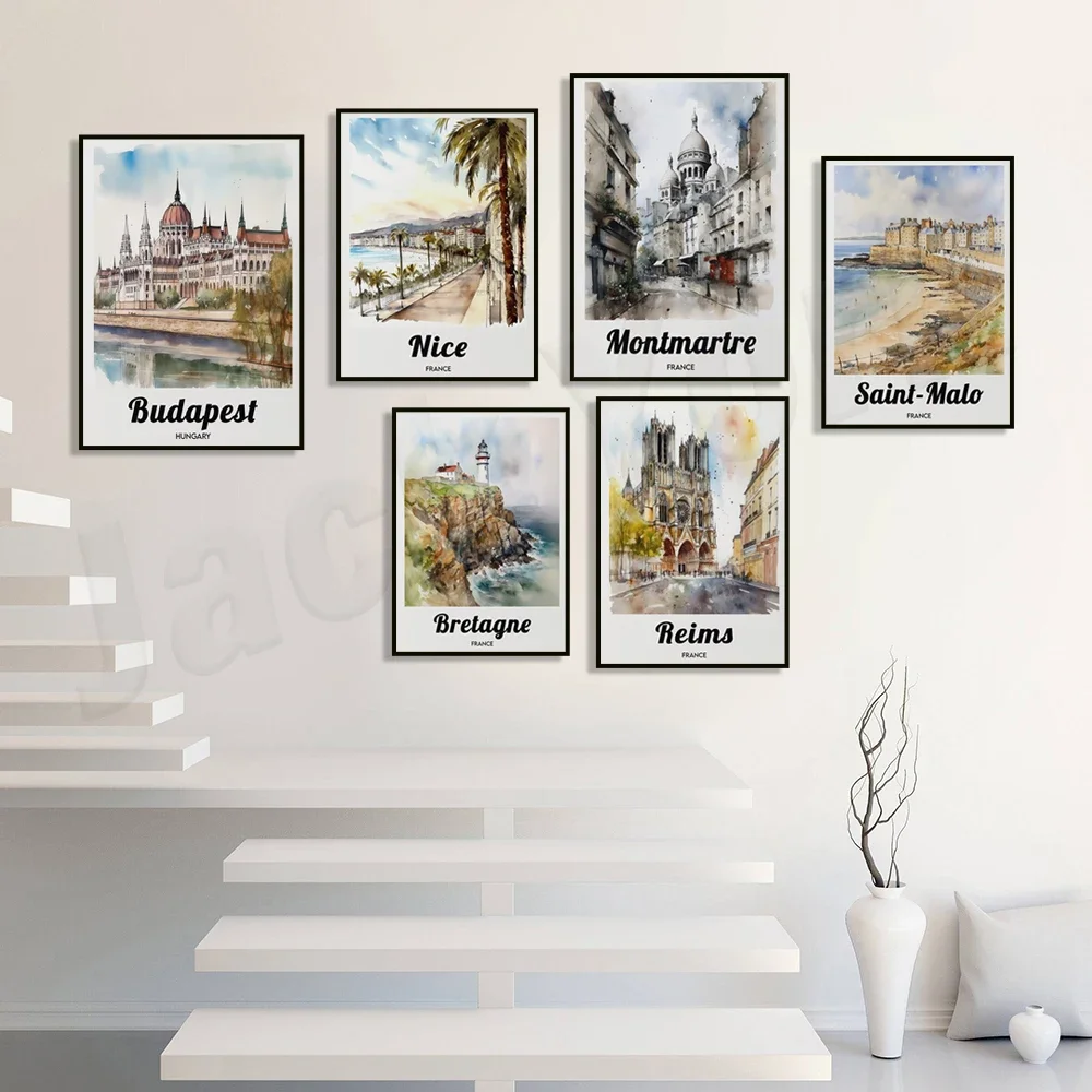 Bordeaux, Annecy, Bonifacio, Saint-Malo, Brittany, Montmartre, Clermont-Ferrand, Reims, Mont Saint-Michel France travel poster