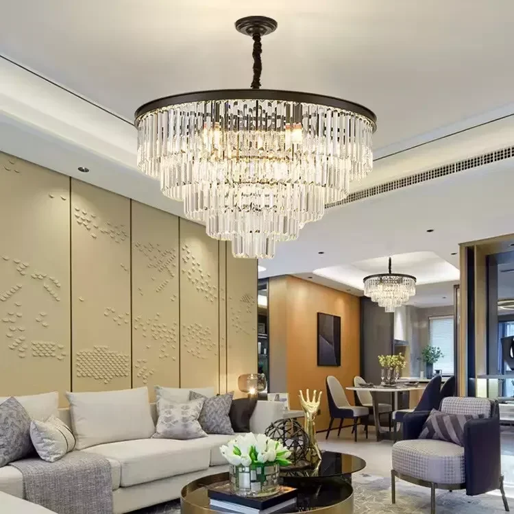 Post-modern Spiral Round Luxury Gold Pendant Lamp Dinning Hotel Project Restaurant Nordic Multilayer Crystal Chandeliers Light