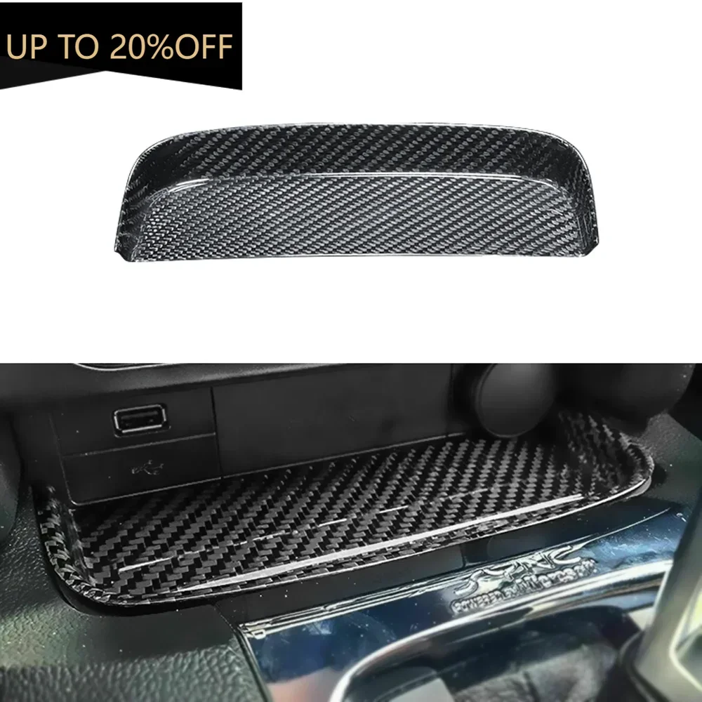 

100% Real Dry Carbon Fiber Coin Tray Storage Box Pad Panel Cover Trim For Ford Mustang 2015+ Interior Accessories