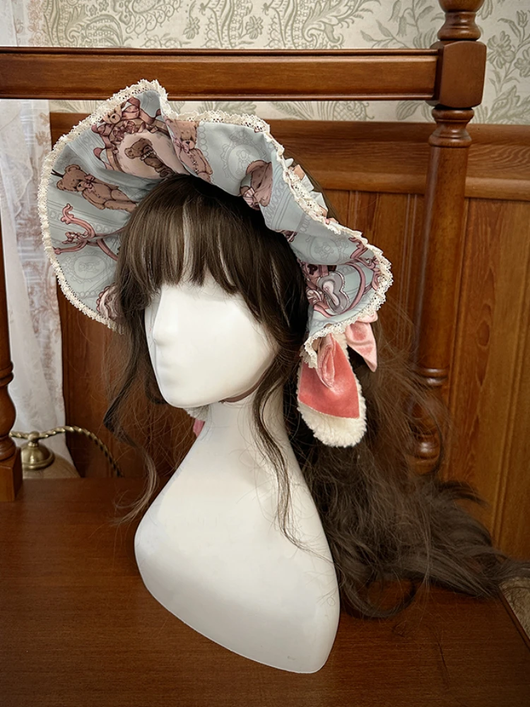 

Lolita Bear Doll Wall Clashing Colours Side Clips Bnt Lamb's Ear Bow Headpiece by Alice girl